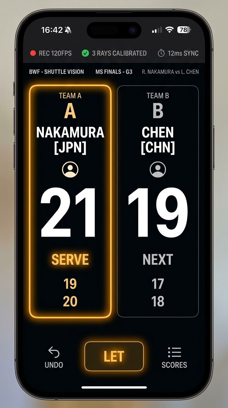 Shuttle Vision High-Contrast BWF Match Scoreboard with serve indicators