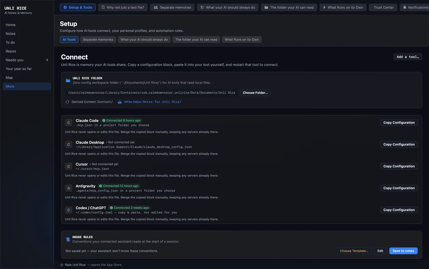 Unli Rice Setup & Tools — connecting Claude Code, Claude Desktop, Cursor, Antigravity and Codex over MCP