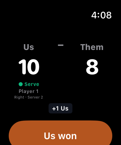 Kitchen Vision on Apple Watch showing Us 10, Them 8