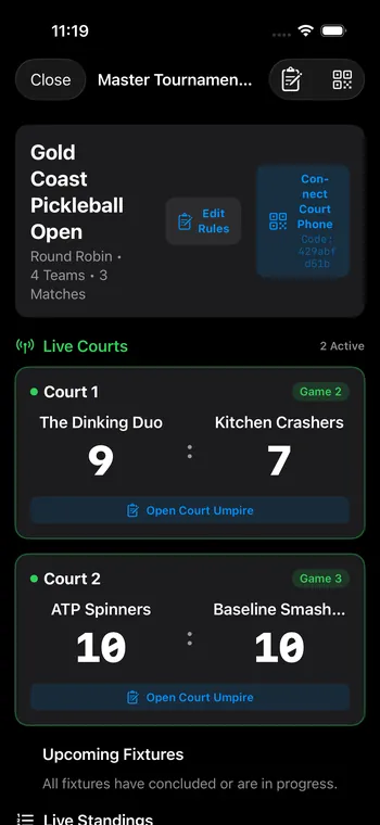 Kitchen Vision: the tournament dashboard tracking two live courts at once