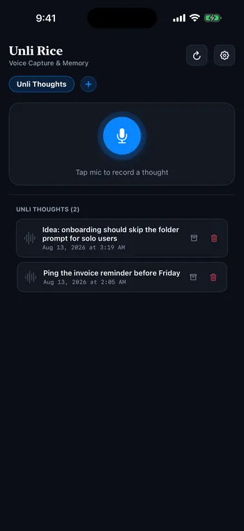 Unli Rice Capture: captured thoughts already listed as synced, readable notes